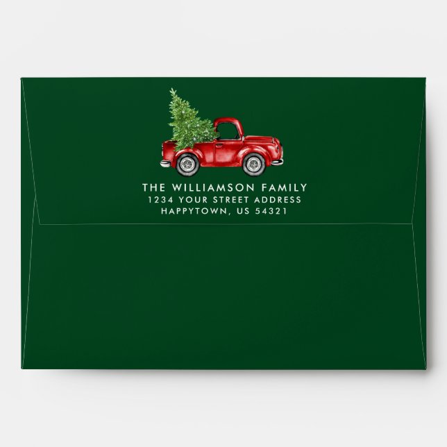 Vintage Red Truck with Christmas Tree Green Envelope (Back (Top Flap))