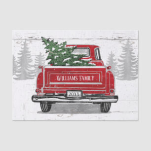 Vintage Red Truck with Christmas Tree Name Tissue Paper