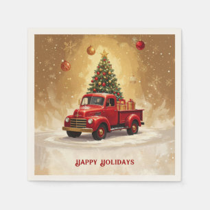 Vintage Red Truck with Christmas Tree Napkin