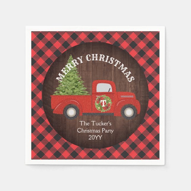 Vintage Red Truck with Christmas Tree Napkin (Front)