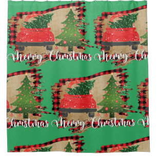 Vintage Red Truck with Christmas Tree Pattern Shower Curtain