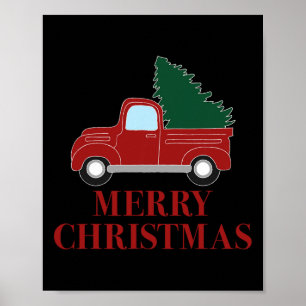 Vintage Red Truck With Christmas Tree  Poster