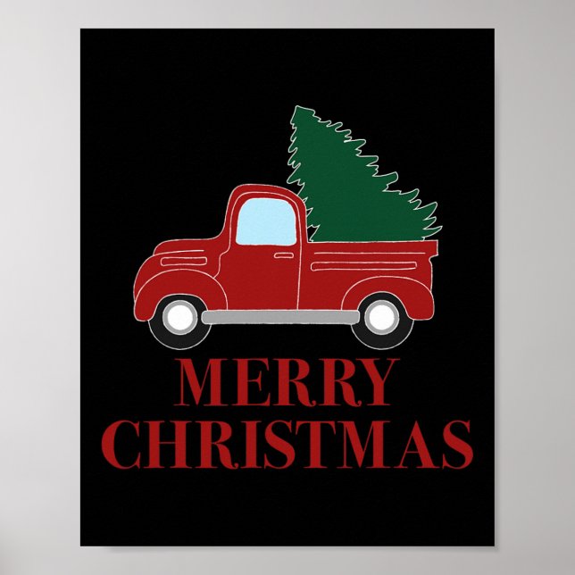 Vintage Red Truck With Christmas Tree  Poster (Front)