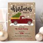 Vintage Red Truck With Christmas Tree Retro Party Invitation<br><div class="desc">Invite your guests to a festive holiday gathering with this charming vintage-inspired party invitation featuring a classic red truck carrying a Christmas tree. The rustic kraft paper background and playful snowflake accents add a nostalgic touch, perfect for celebrating the season. Customise with your event details to create a personalised invitation...</div>