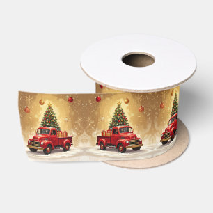 Vintage Red Truck with Christmas Tree Ribbon Satin Ribbon