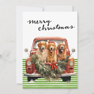 Vintage Red Truck with Dogs Christmas Holiday Card