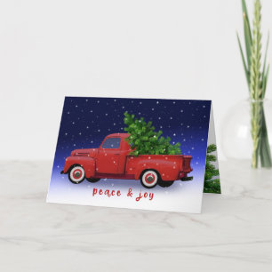 Vintage Red Truck with Pine Tree Christmas Card