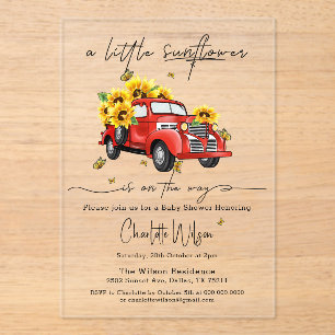 Vintage Red Truck with Sunflowers Baby Shower Acrylic Invitations