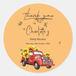Vintage Red Truck With Sunflowers Baby Shower Classic Round Sticker