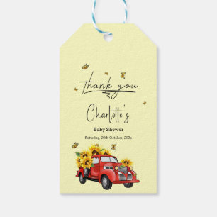 Vintage Red Truck with Sunflowers Baby Shower Gift Tags