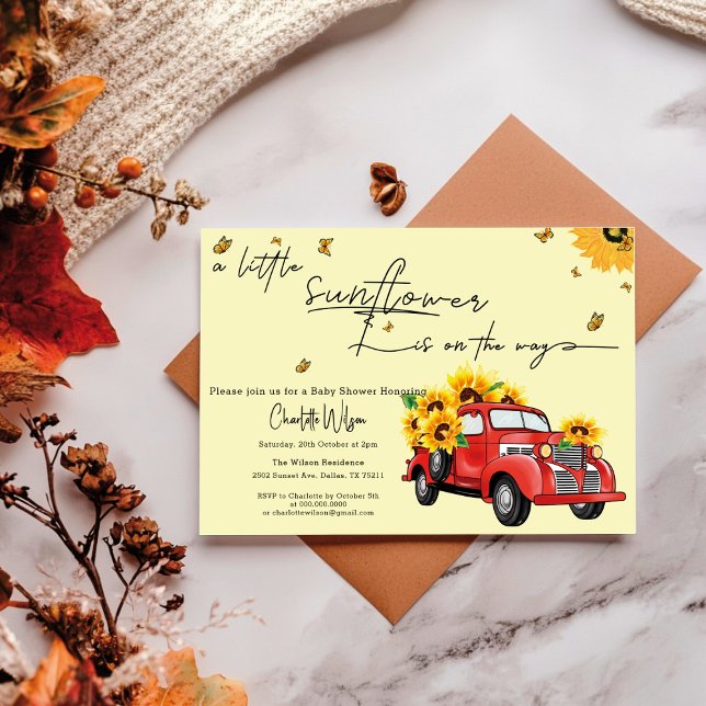 Vintage Red Truck with Sunflowers Baby Shower Invitation (Creator Uploaded)