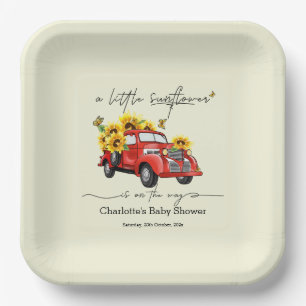 Vintage Red Truck with Sunflowers Baby Shower Paper Plate