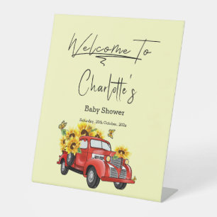 Vintage Red Truck with Sunflowers Baby Shower Pedestal Sign