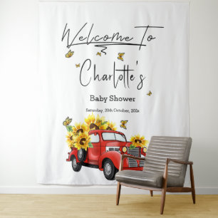 Vintage Red Truck with Sunflowers Baby Shower Tapestry
