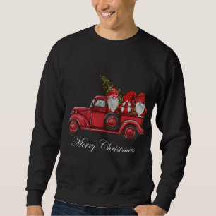 Vintage Red Truck With Three Gnomes Merry Christma Sweatshirt