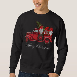 Vintage Red Truck With Three Gnomes Merry Christma Sweatshirt