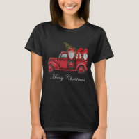 Vintage Red Truck With Three Gnomes Merry Christma
