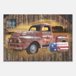 Vintage Red Truck Wrapping Paper Sheet