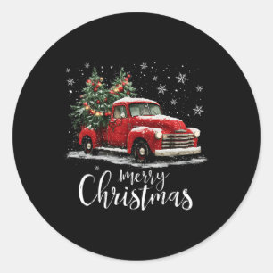 Vintage Red Truck Xmas Tree Merry Christmas Funny  Classic Round Sticker