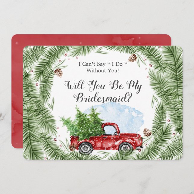 Vintage Red Truck You Be My Bridesmaid Invites (Front/Back)