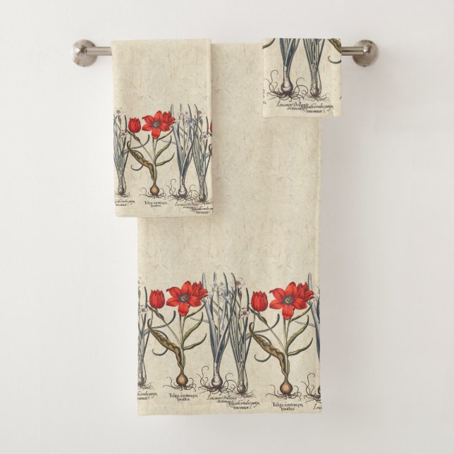 Vintage Red Tulip Flowers Besler Bath Towel Set (Insitu)