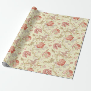 Vintage Red Tulips and Hydrangea Floral Wrapping Paper