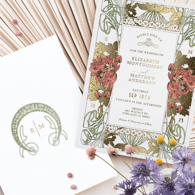 Vintage Red Tulpis & Gold Wedding Art Nouveau (Creator Uploaded)