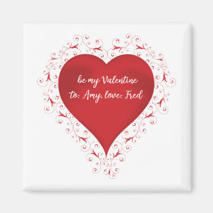 Vintage Red Valentine's Day Swirly Heart Custom Magnet