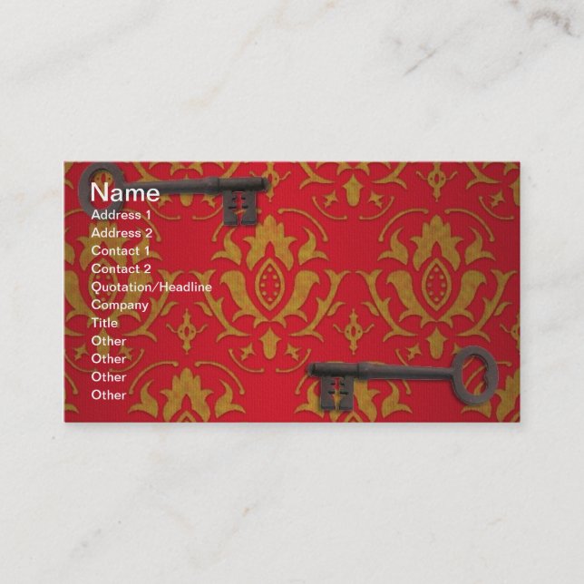 Vintage Red Wallpaper and Keys Business Card (Front)