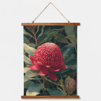 Vintage Red Waratah Botanical Art Print Hanging Tapestry