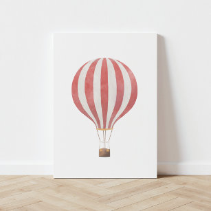 Vintage Red Watercolor Hot Air Balloon Faux Canvas Print