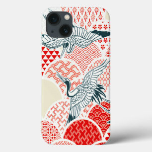 Vintage Red White Bird Japanese Kimono Floral  iPhone 13 Case