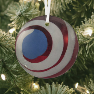 Vintage Red White Blue Glass Christmas Ball MOD Tree Decoration