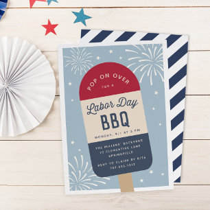 Vintage Red White & Blue Pop Labour Day BBQ Invitation