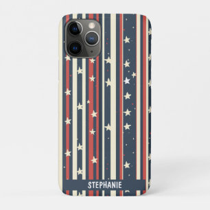 Vintage Red, White & Blue Stripes with Stars (2) iPhone 11 Pro Case