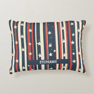 Vintage Red, White & Blue Stripes with Stars (2) Decorative Cushion