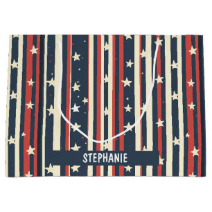 Vintage Red, White & Blue Stripes with Stars (2) Large Gift Bag