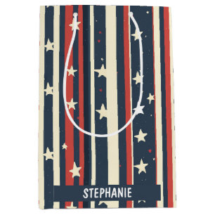 Vintage Red, White & Blue Stripes with Stars (2) Medium Gift Bag