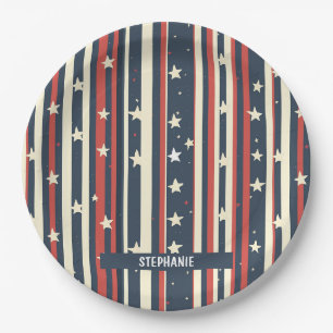 Vintage Red, White & Blue Stripes with Stars (2) Paper Plate