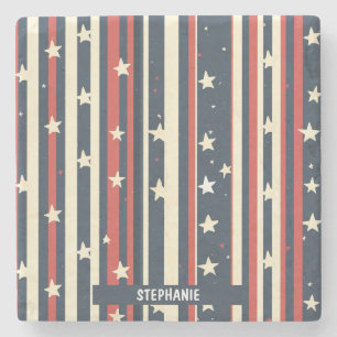 Vintage Red, White & Blue Stripes with Stars (2) Stone Coaster