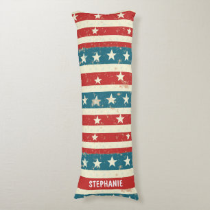 Vintage Red, White & Blue Stripes with Stars Body Cushion