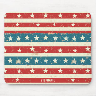 Vintage Red, White & Blue Stripes with Stars Mouse Pad