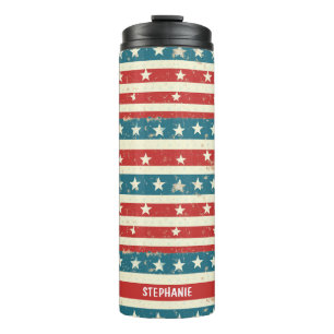 Vintage Red, White & Blue Stripes with Stars Thermal Tumbler