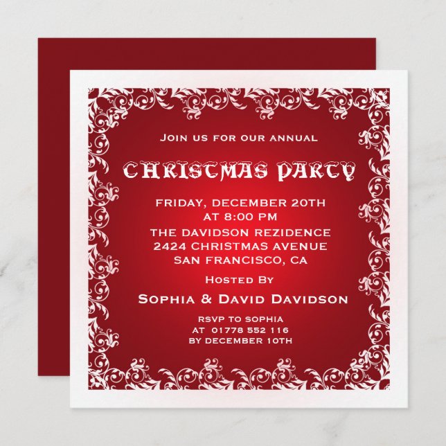 Vintage Red White Christmas Party Invitation (Front/Back)