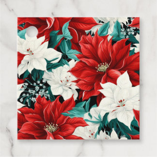Vintage Red White Green Poinsettias Pattern  Favour Tags