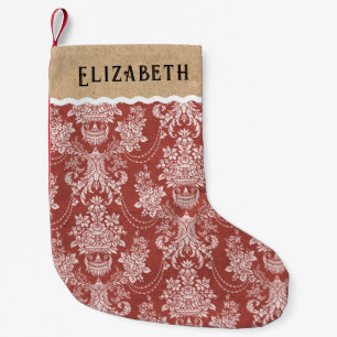 Vintage Red White Toile Christmas Small Christmas Stocking