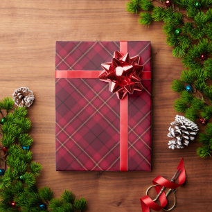 Vintage red wine gold black plaid diagonal pattern wrapping paper