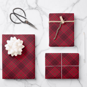 Vintage red wine gold black plaid diagonal pattern wrapping paper sheet