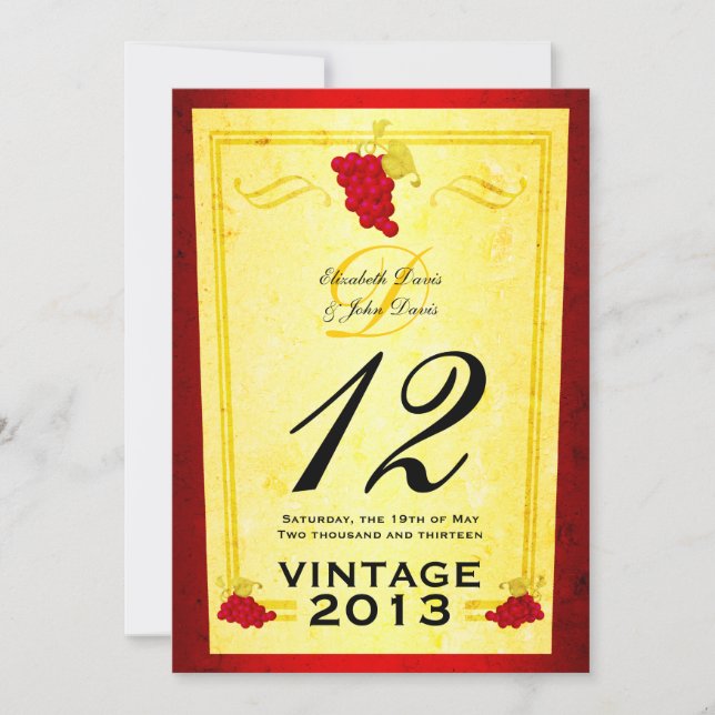 Vintage Red Wine Table Number Cards (Front)