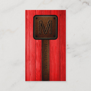 Vintage Red Wood Brown Leather Look Business Card